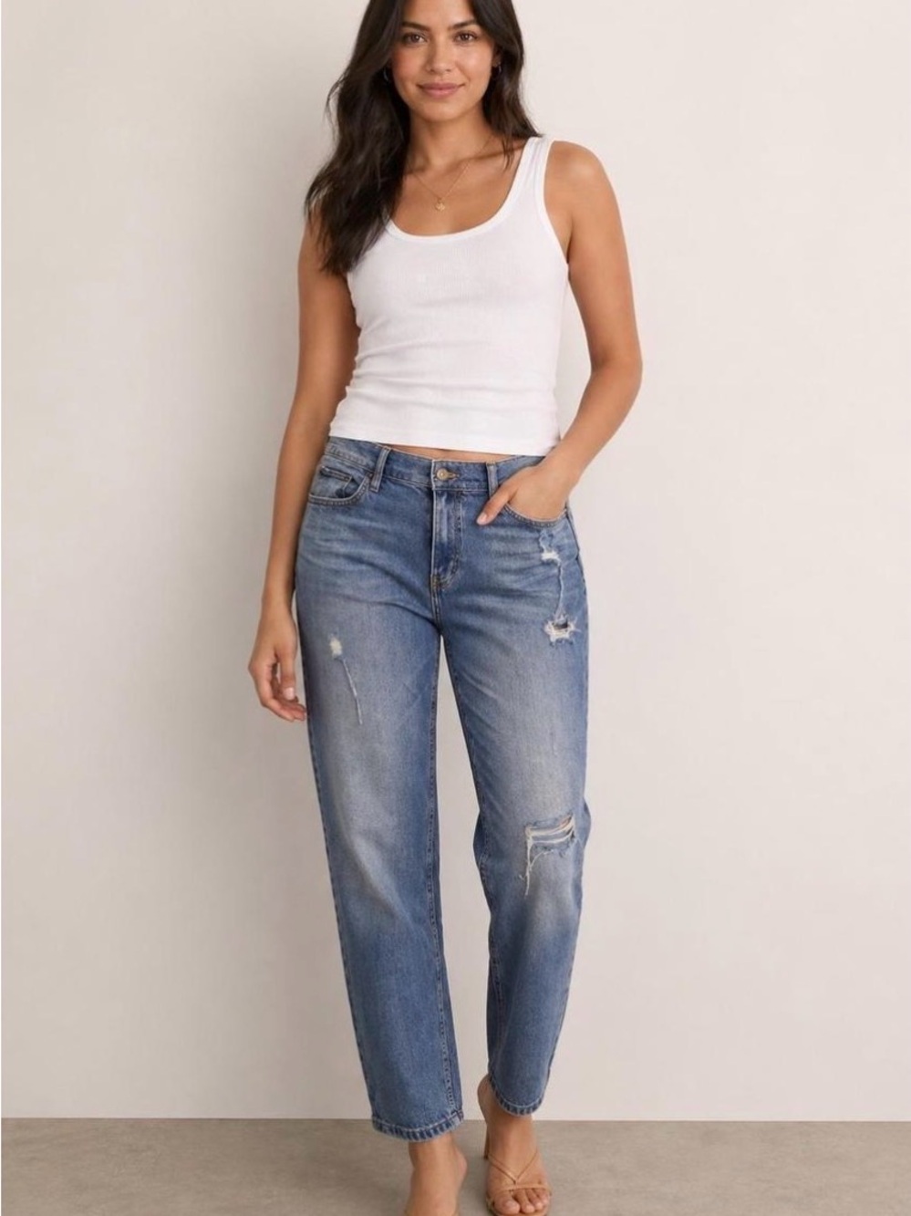 Banana Republic Distressed Girlfriend Jeans in Medium Blue